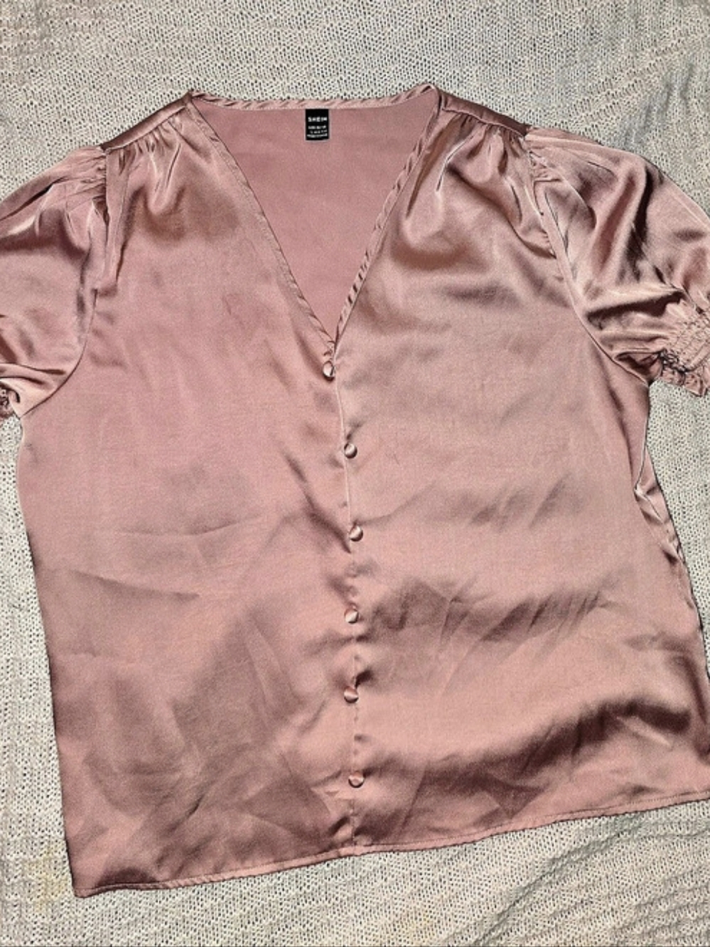 SHEIN Pink Satin Puff Sleeve Blouse Size L